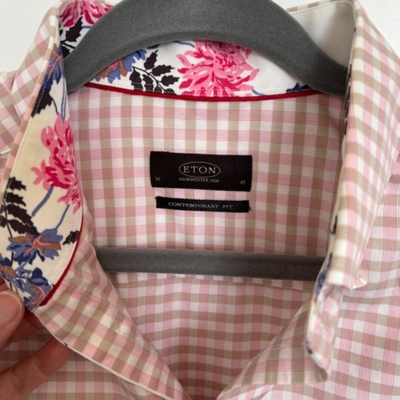 Eton Luxury Long Sleeve Men’s Contemporary Dress Shirt Pink & Tan Checked 41/16 - Picture 4 of 10